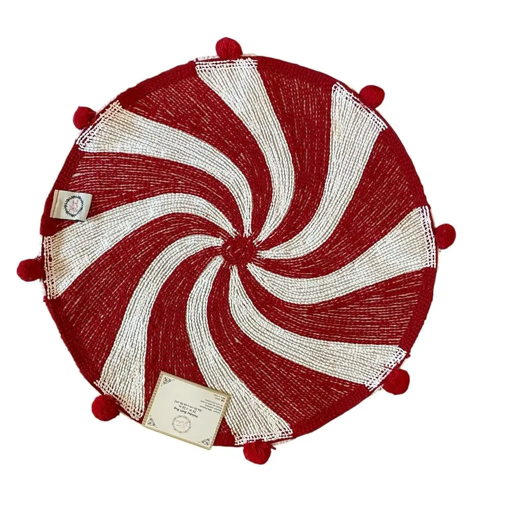 Christmas Peppermint Candy Bath Rug 26in Round Red White Holiday Decor NEW